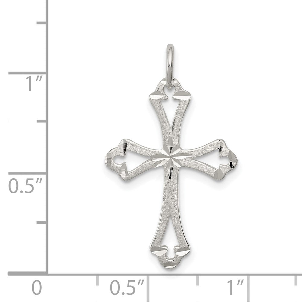 Sterling Silver Textured Diamond-cut Laser-Cut Cross Pendant