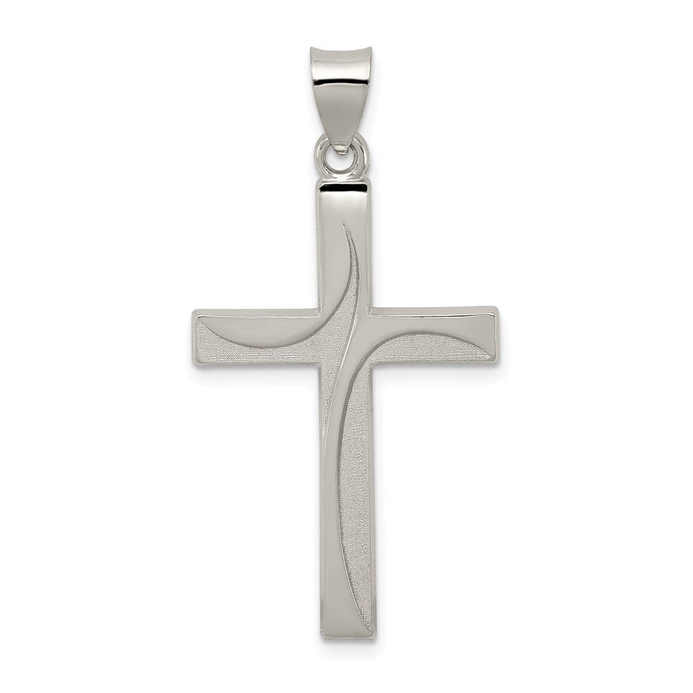 Sterling Silver Textured, Brushed and Polished Latin Cross Pendant