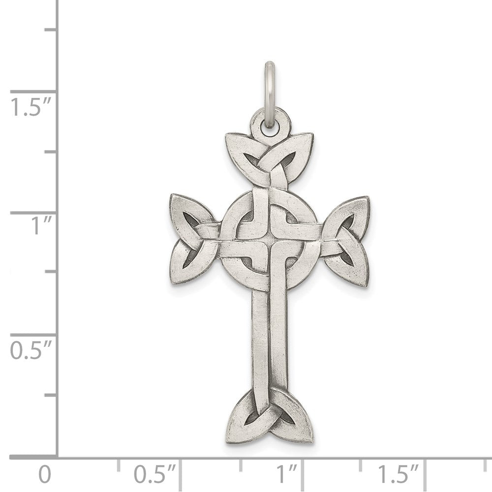 Sterling Silver Antiqued, Textured and Brushed Celtic Cross Pendant