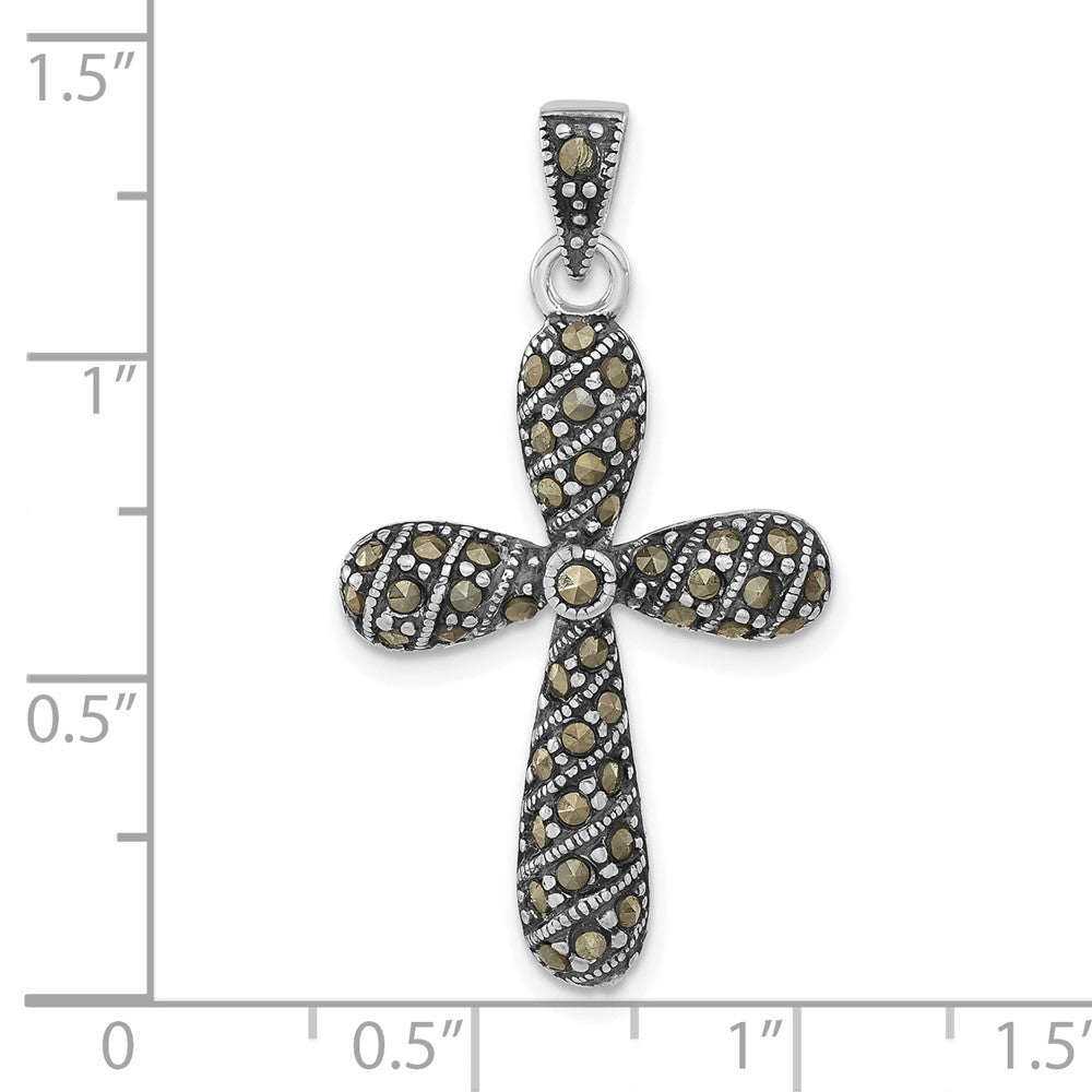 Sterling Silver Antiqued Marcasite Cross Pendant