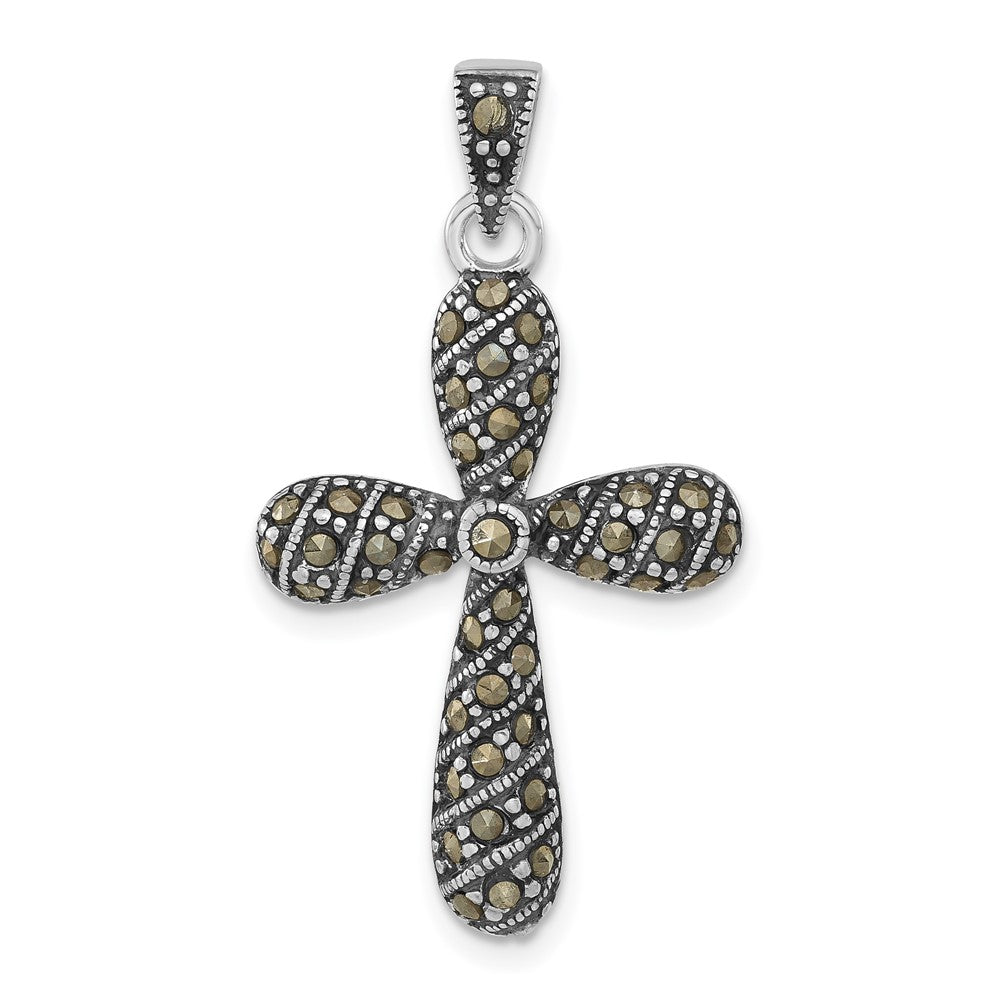 Sterling Silver Antiqued Marcasite Cross Pendant