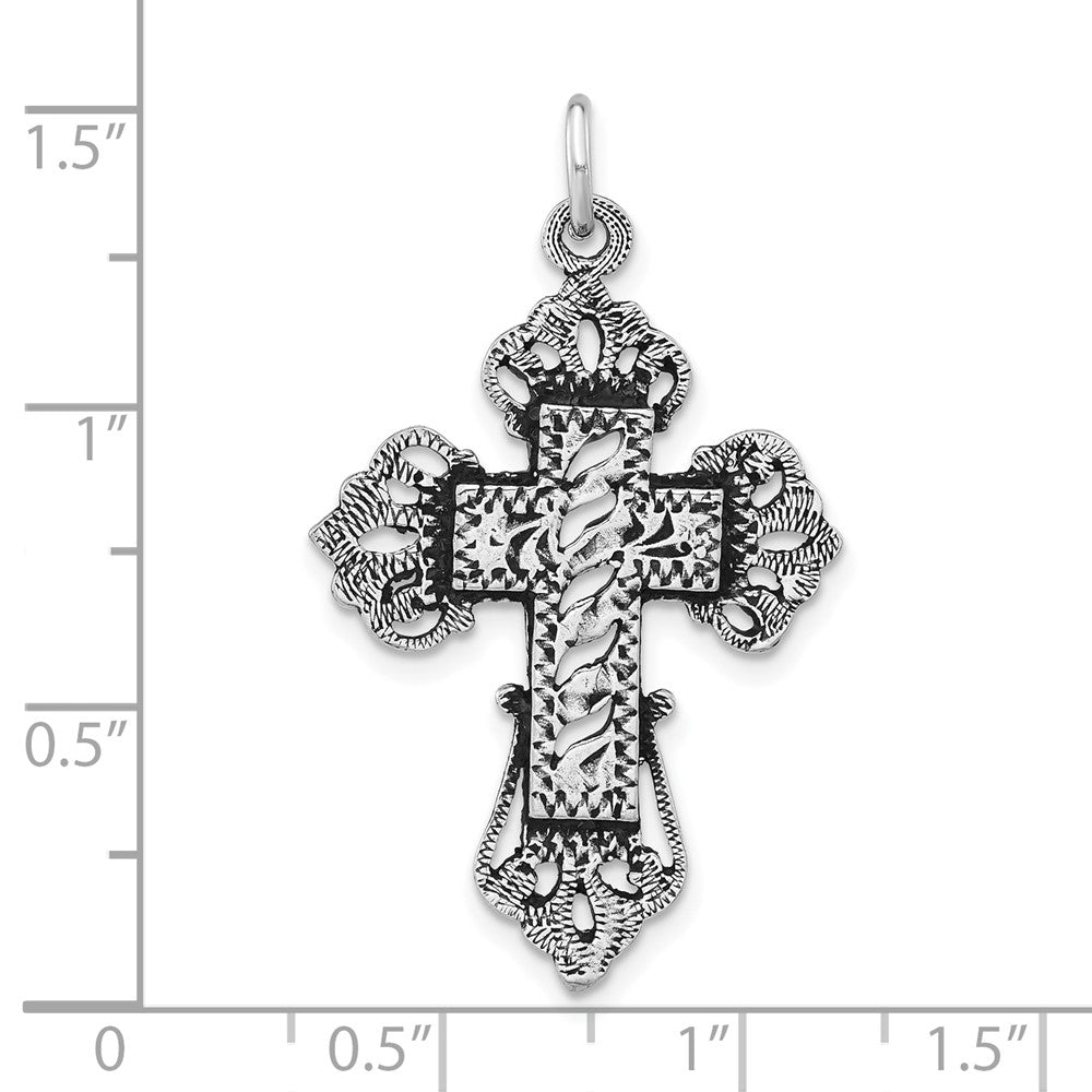 Sterling Silver Polished, Antiqued & Textured Cut-Out Cross Pendant