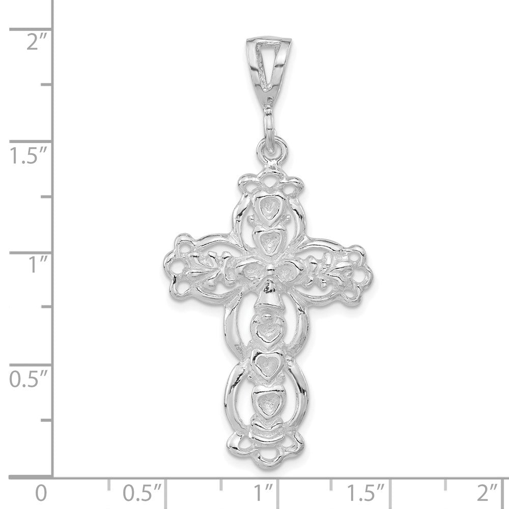 Sterling Silver Polished & Textured Bow Bell & Heart Cross Pendant