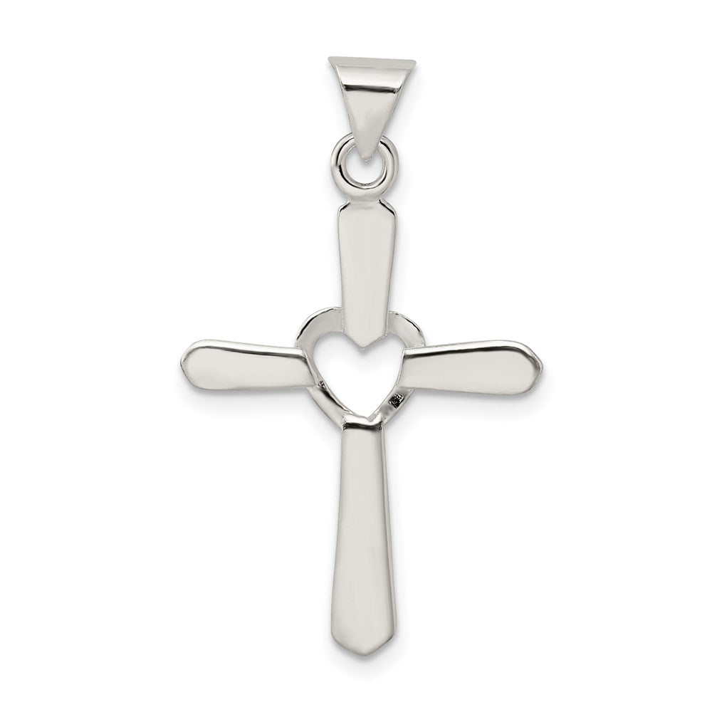 Sterling Silver Polished and Textured Cross w/ Heart Pendant