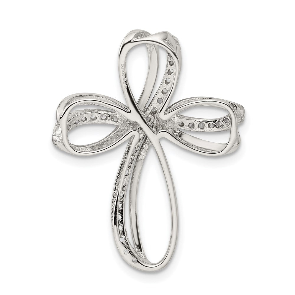 Sterling Silver Rhodium-plated Polished CZ Cross Chain Slide