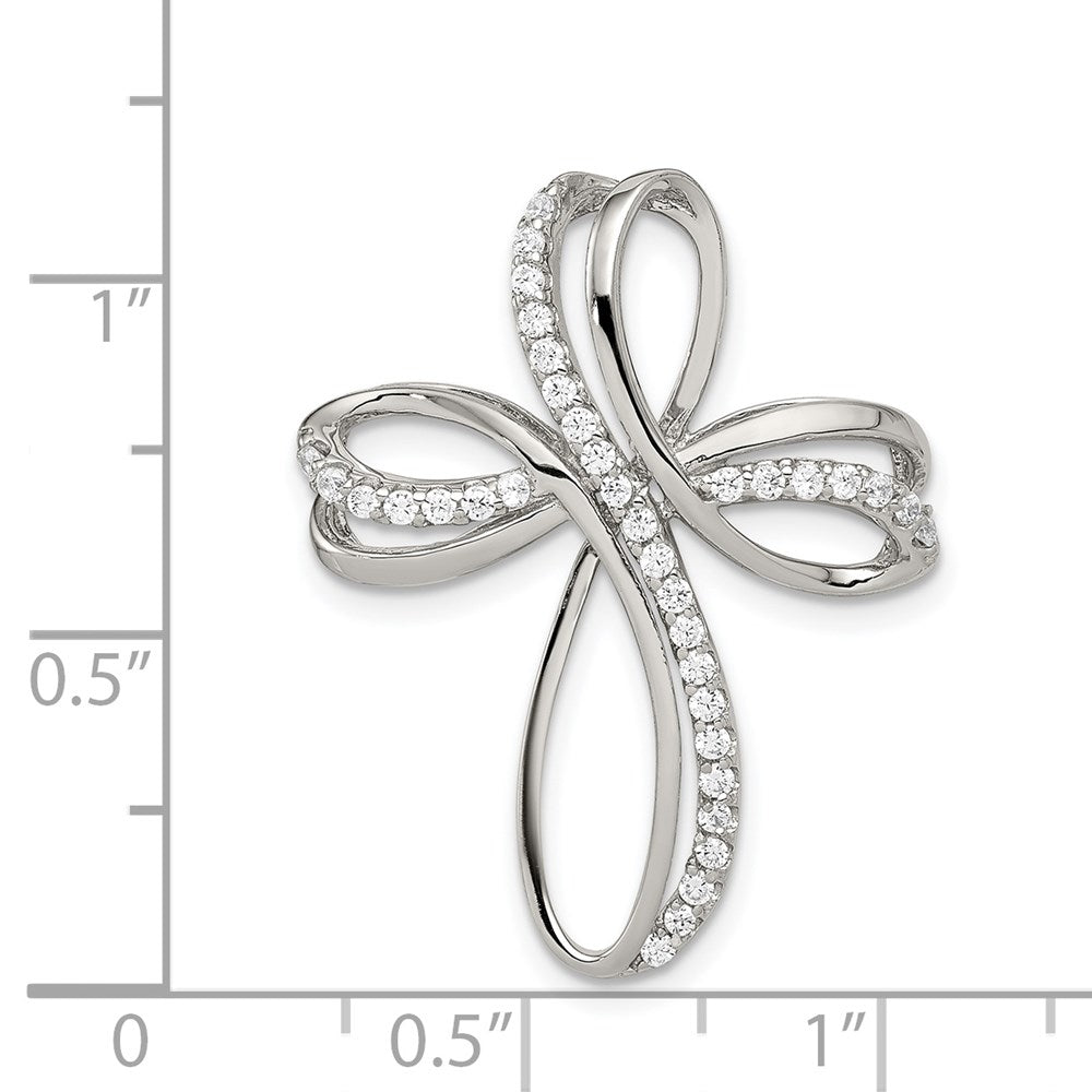 Sterling Silver Rhodium-plated Polished CZ Cross Chain Slide