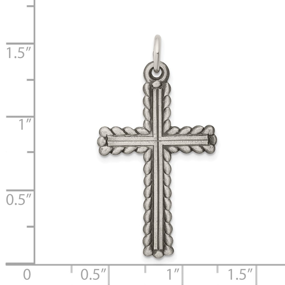 Sterling Silver Antiqued, Textured and Brushed Latin Cross Pendant