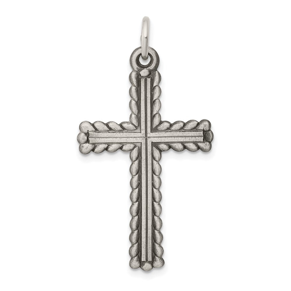 Sterling Silver Antiqued, Textured and Brushed Latin Cross Pendant