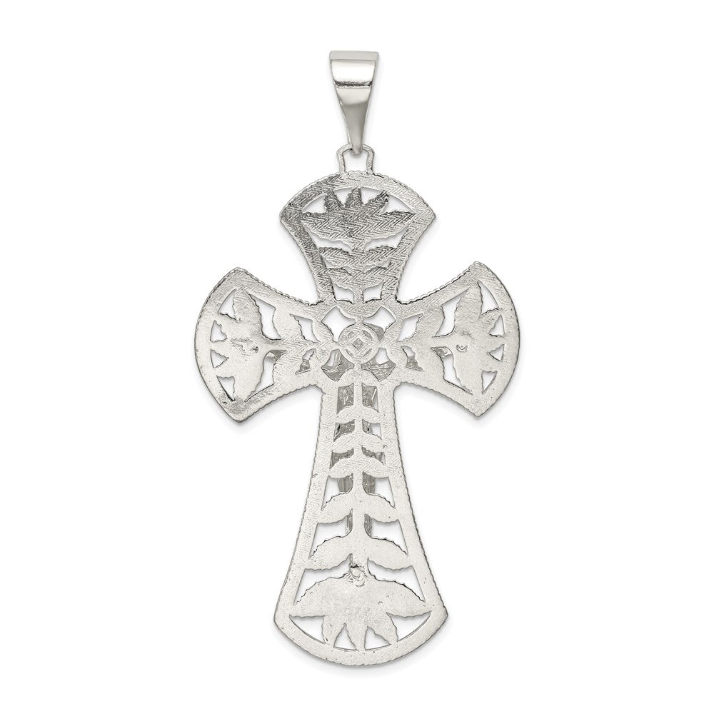 Sterling Silver Polished Leaf Large INRI Crucifix Pendant