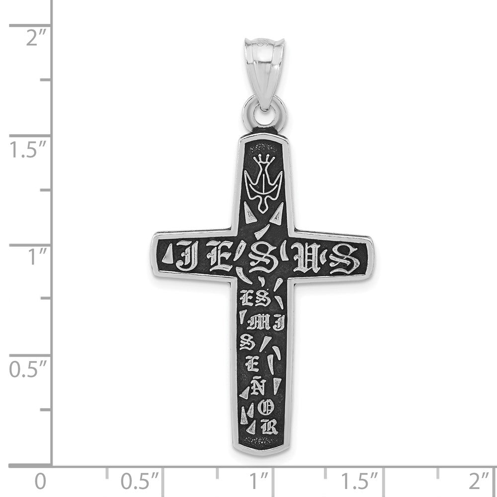 Sterling Silver Polished & Antiqued Jesus Cross Pendant