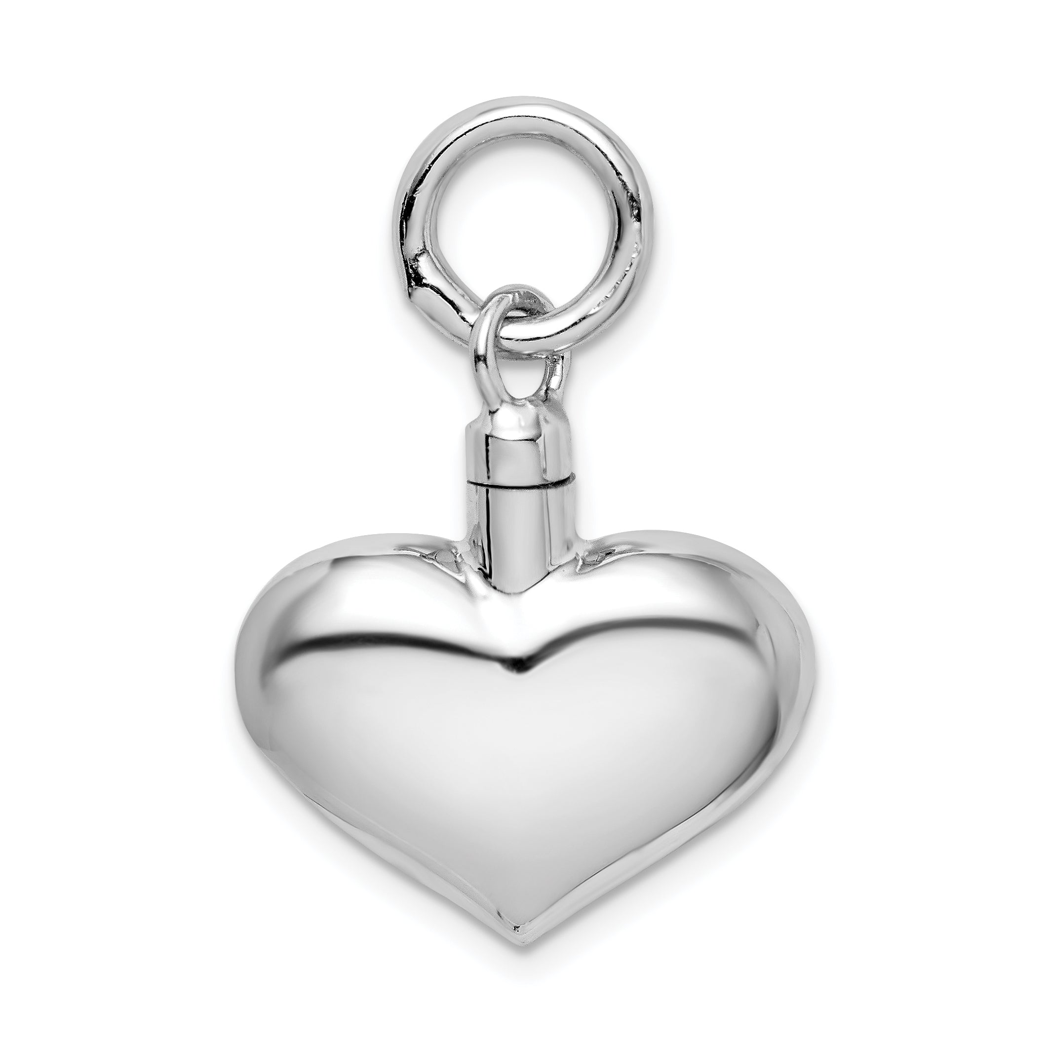 Sterling Silver Rhodium-plated Polished Puffy Heart Ash Holder Pendant QC8400