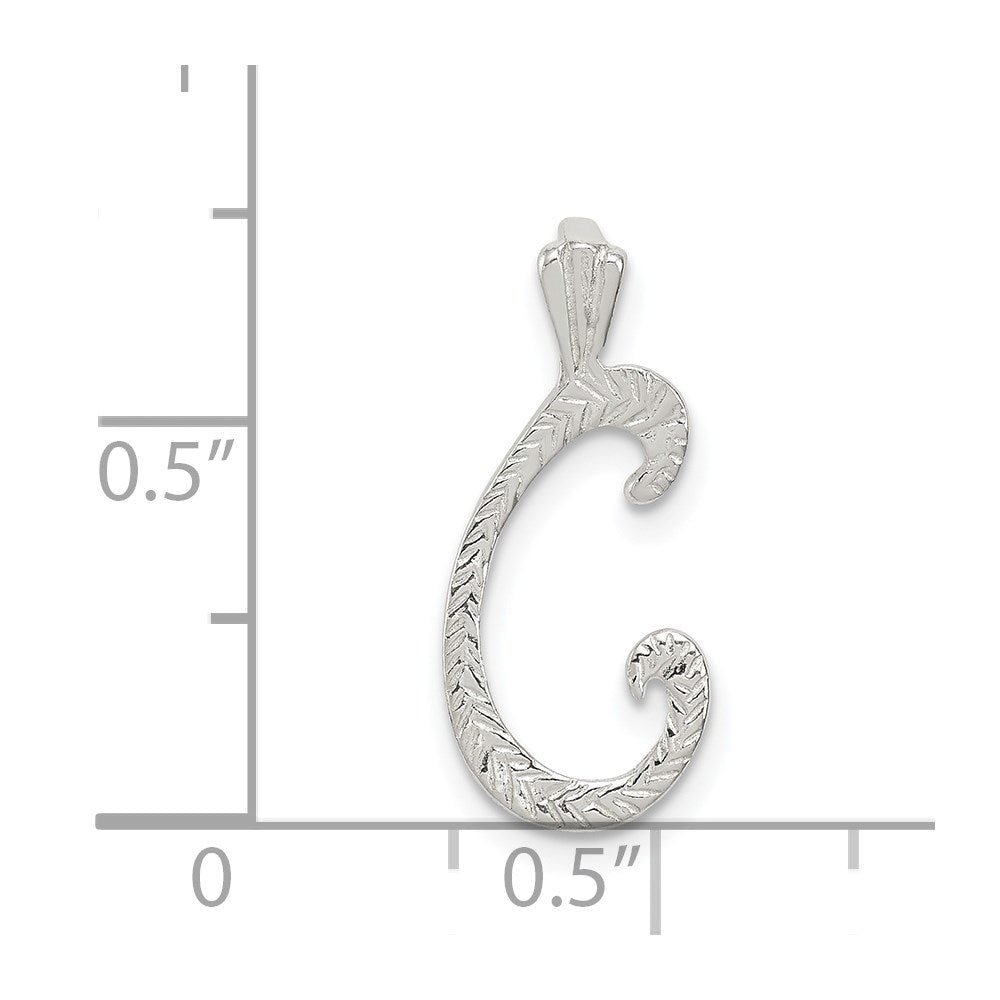 Sterling Silver Polished & Textured Letter C Initial Chain Slide