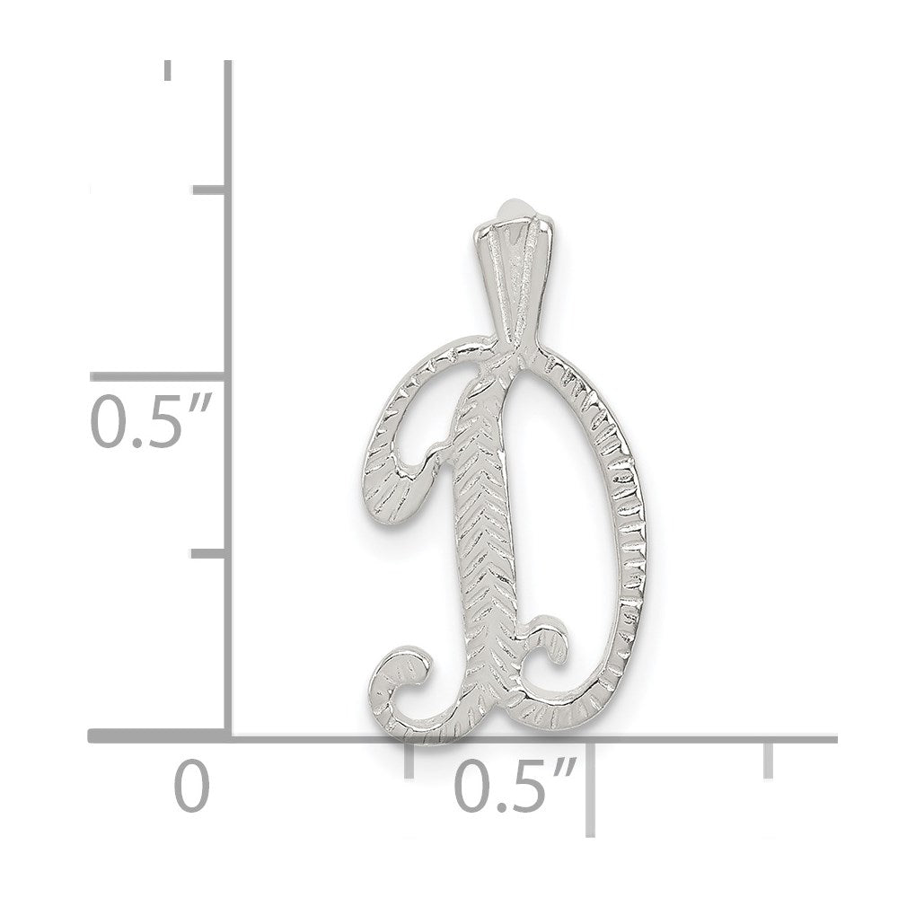 Sterling Silver Polished & Textured Letter D Initial Chain Slide