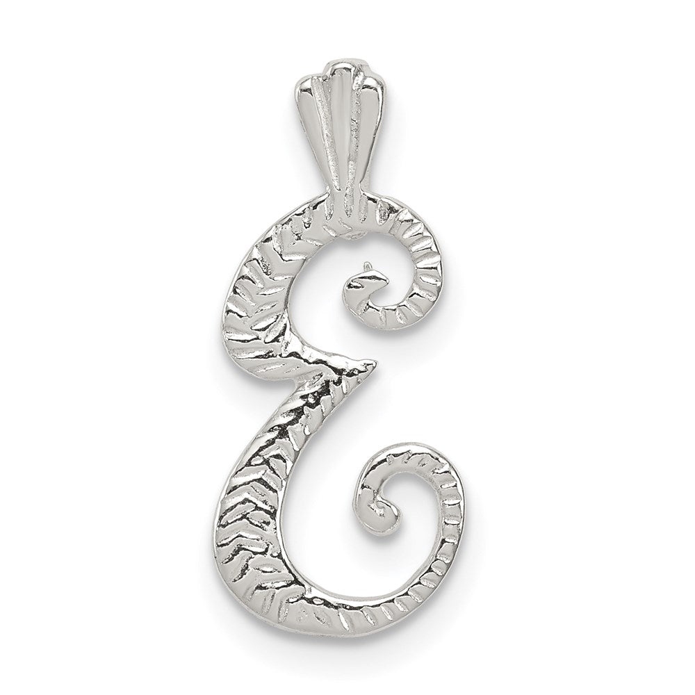 Sterling Silver Polished & Textured Letter E Initial Chain Slide