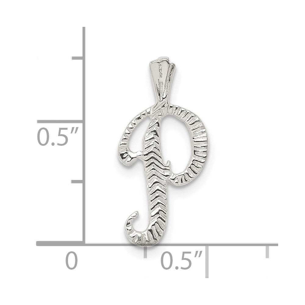 Sterling Silver Polished & Textured Letter P Initial Chain Slide