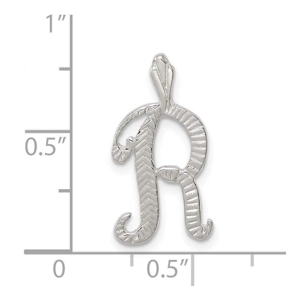 Sterling Silver Polished & Textured Letter R Initial Chain Slide