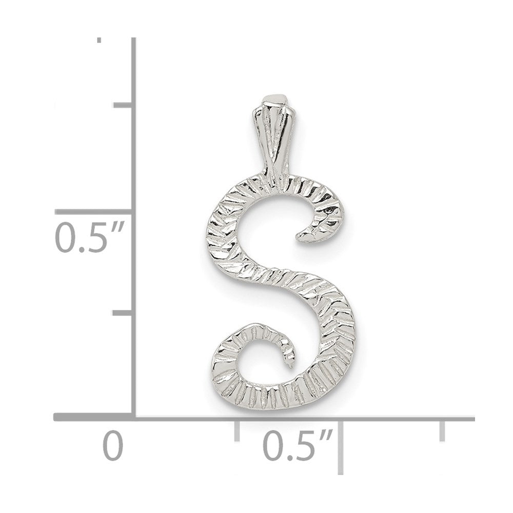 Sterling Silver Polished & Textured Letter S Initial Chain Slide