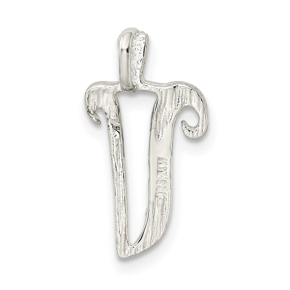 Sterling Silver Polished & Textured Letter V Initial Chain Slide