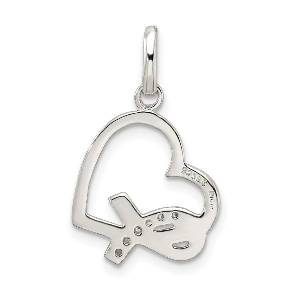 Sterling Silver Polished Heart w/ Awareness Ribbon CZ Charm