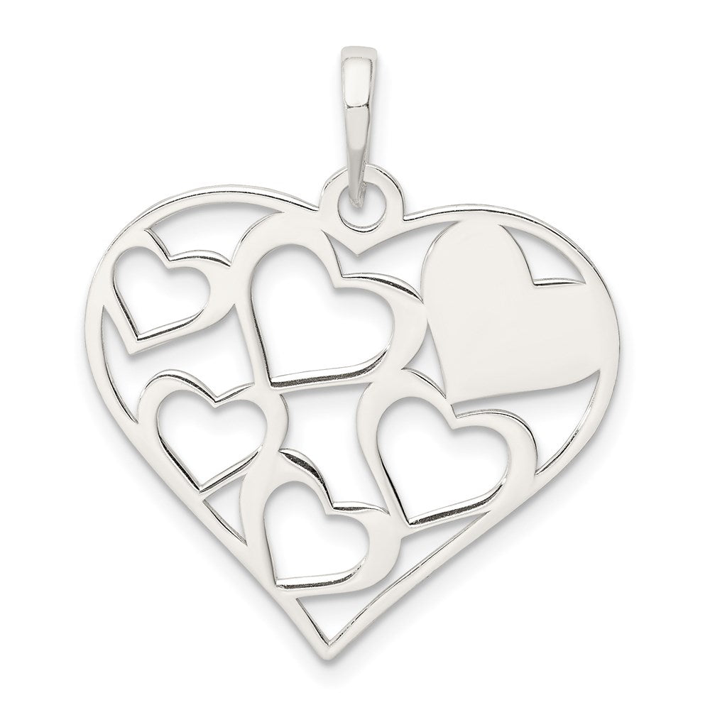 Sterling Silver Polished & Textured 'Mom' Engraved Heart Pendant