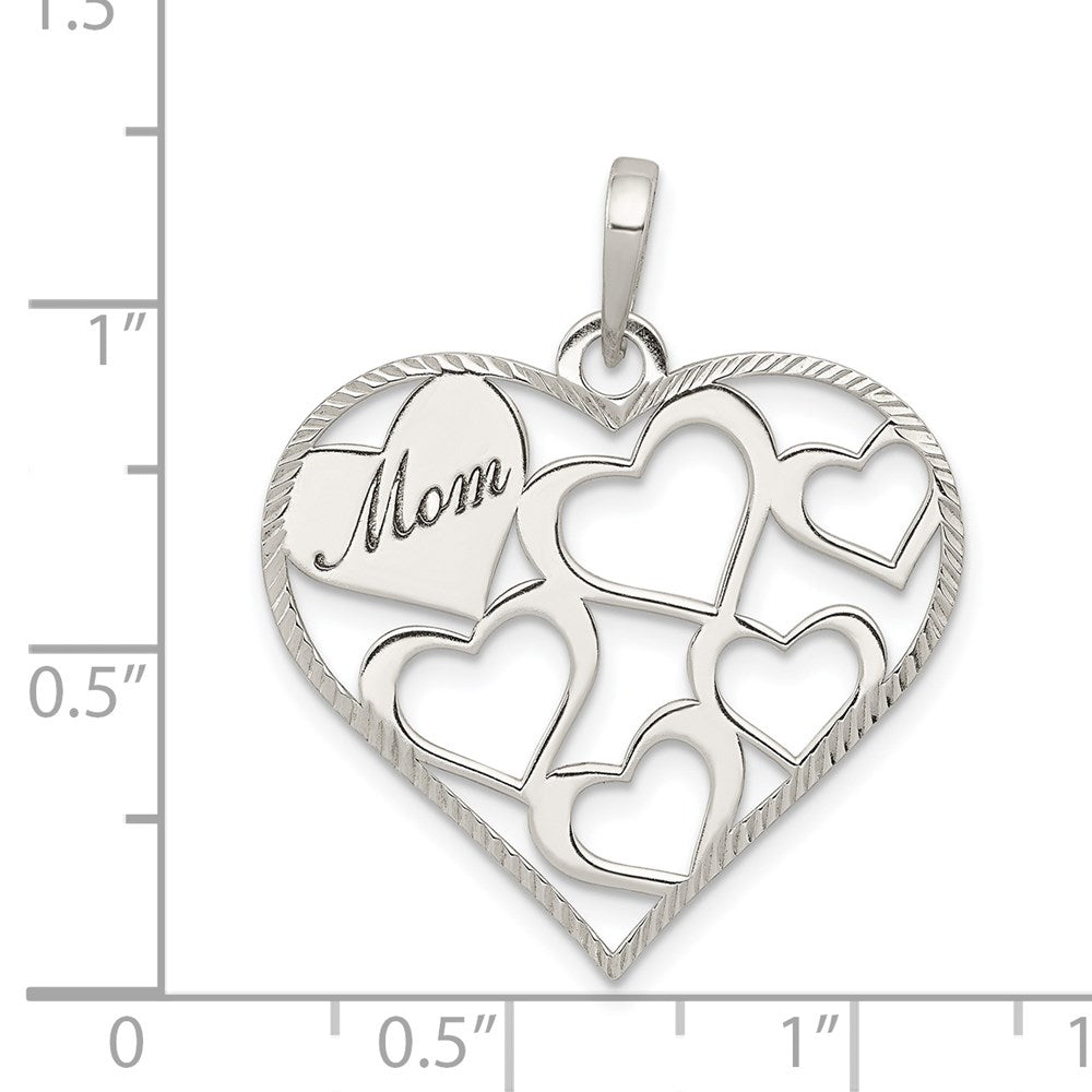 Sterling Silver Polished & Textured 'Mom' Engraved Heart Pendant