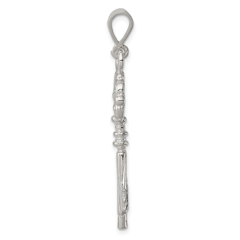 Sterling Silver Polished & Textured Key Pendant