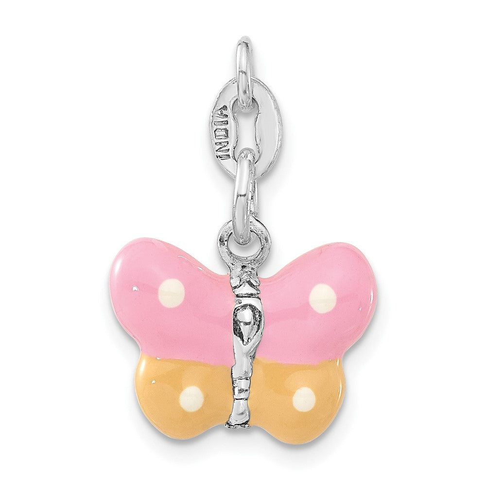 Sterling Silver 3-D Polished Enamel Butterfly Charm