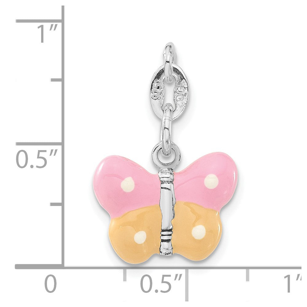 Sterling Silver 3-D Polished Enamel Butterfly Charm