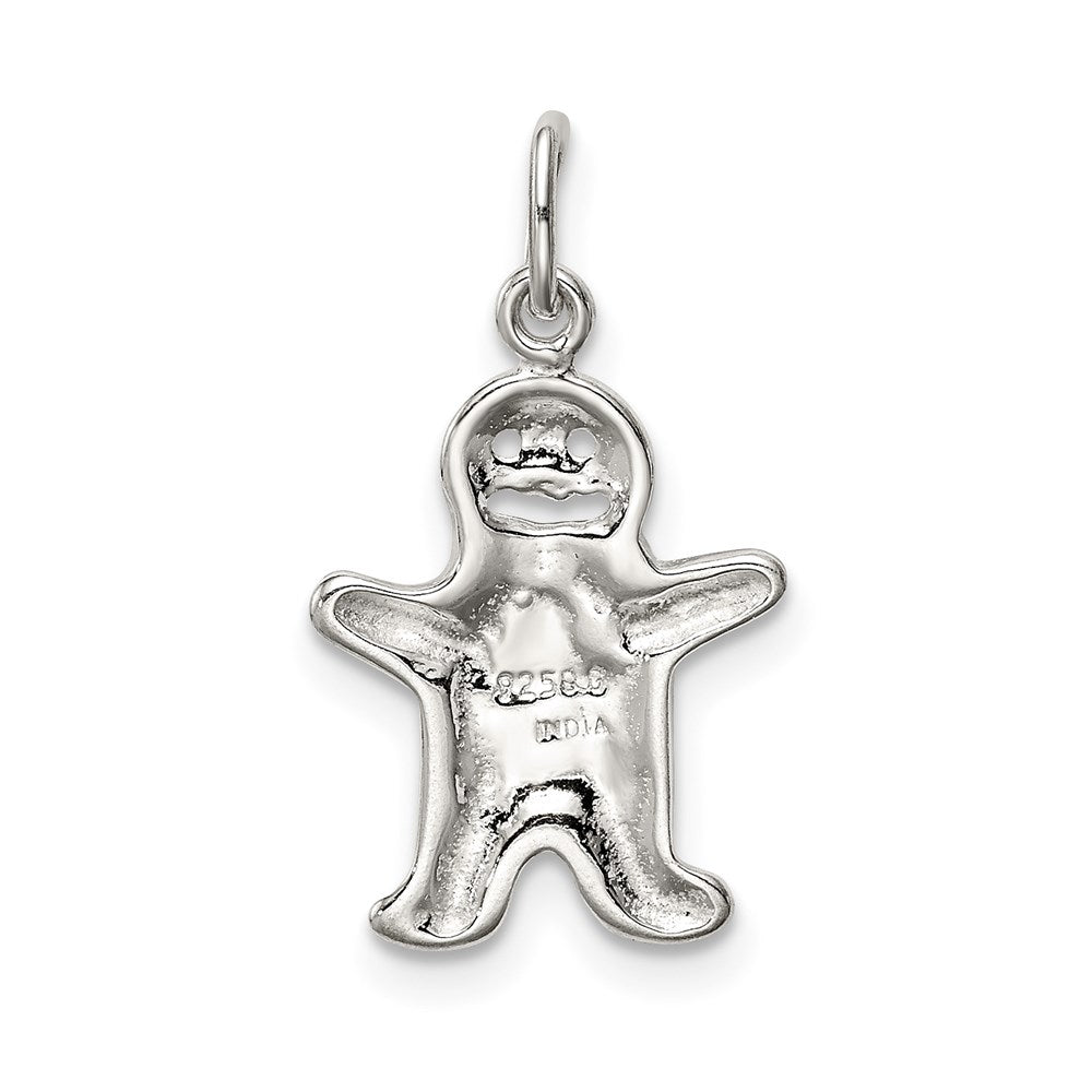 Sterling Silver Polished Enamel Gingerbread Man Pendant