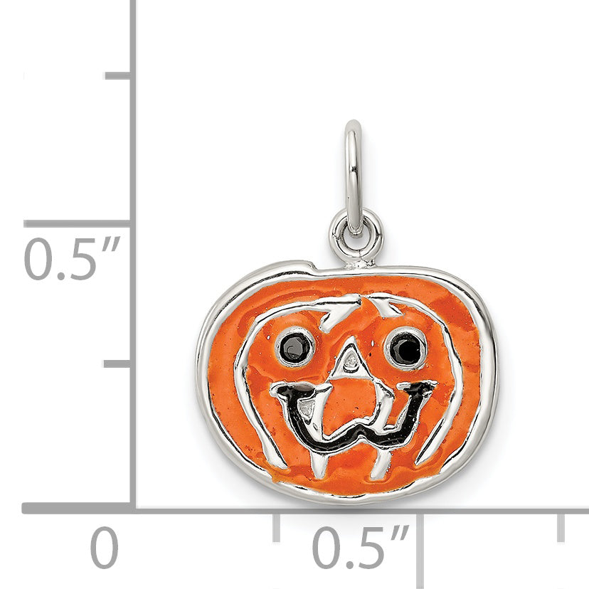 Sterling Silver Polished Enamel Pumpkin Pendant QC8609