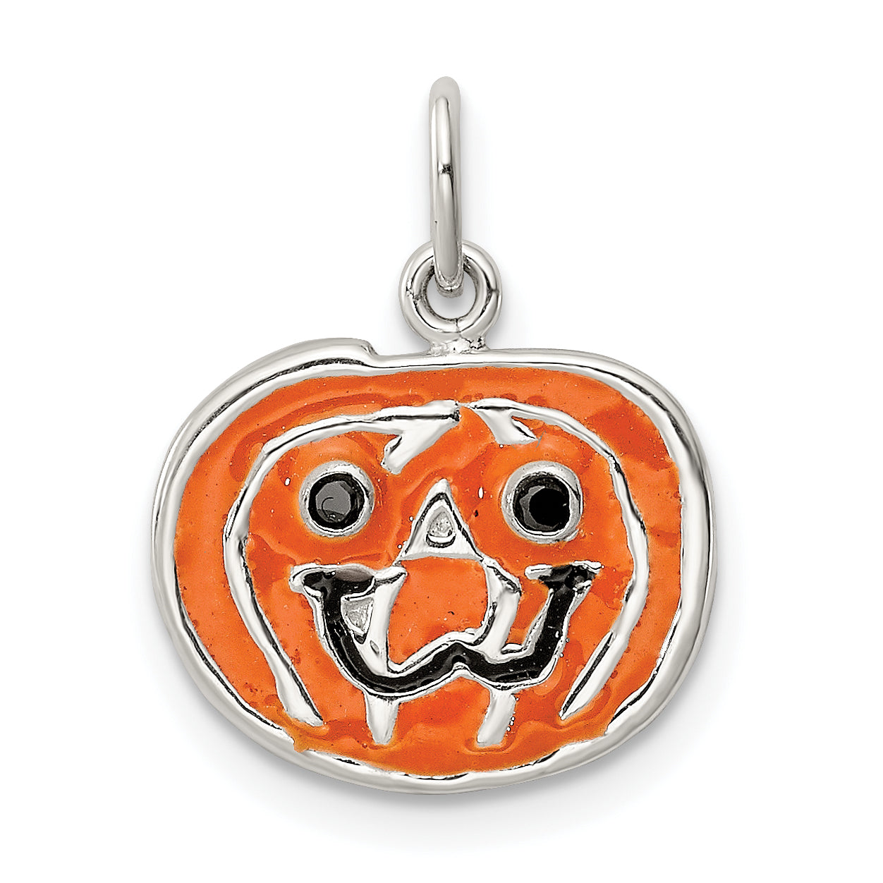 Sterling Silver Polished Enamel Pumpkin Pendant QC8609