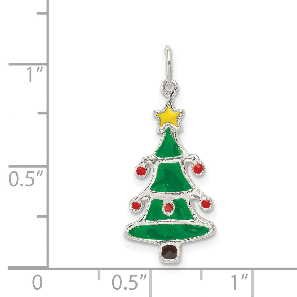 Sterling Silver Polished Enamel Christmas Tree Pendant