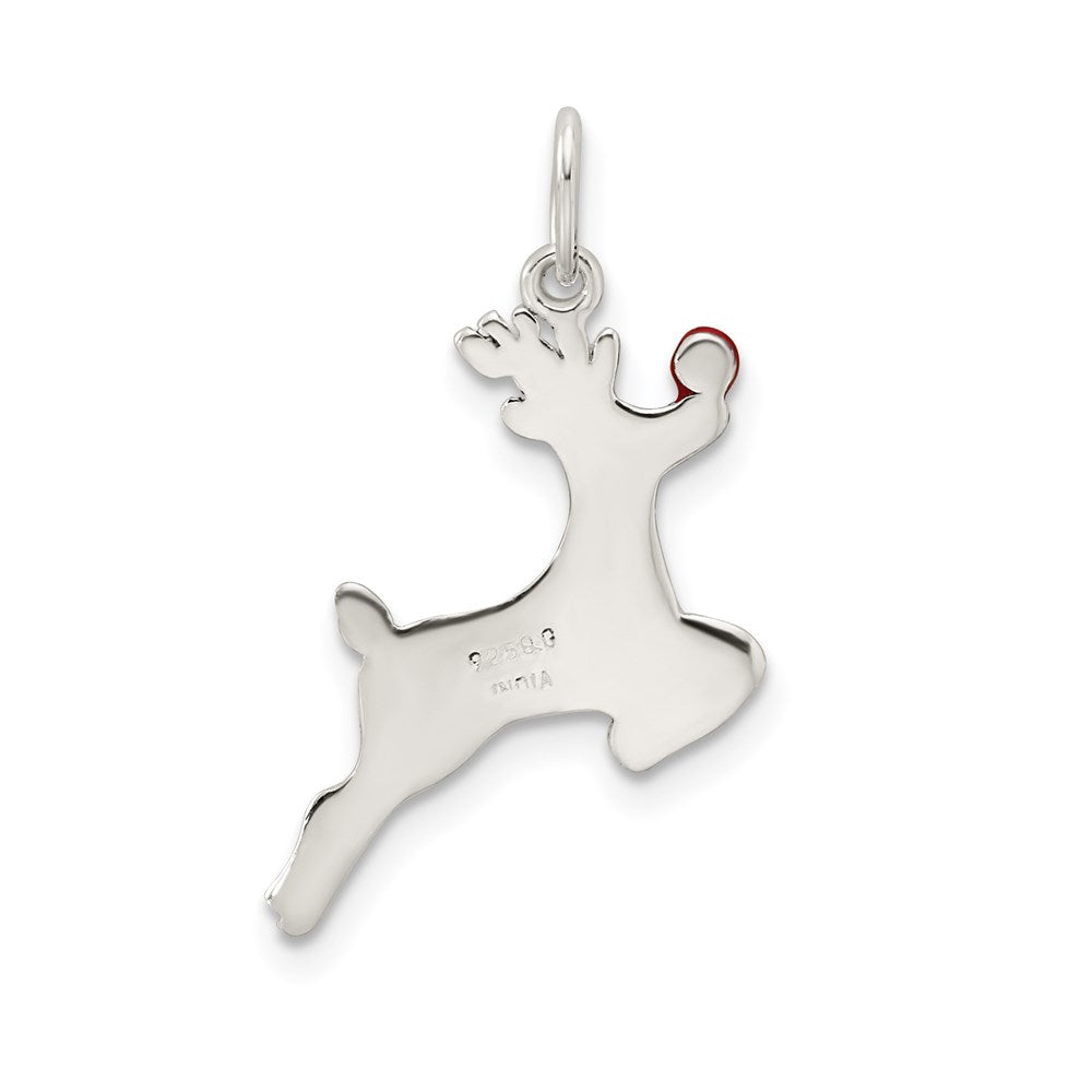 Sterling Silver Polished Enamel Reindeer Pendant