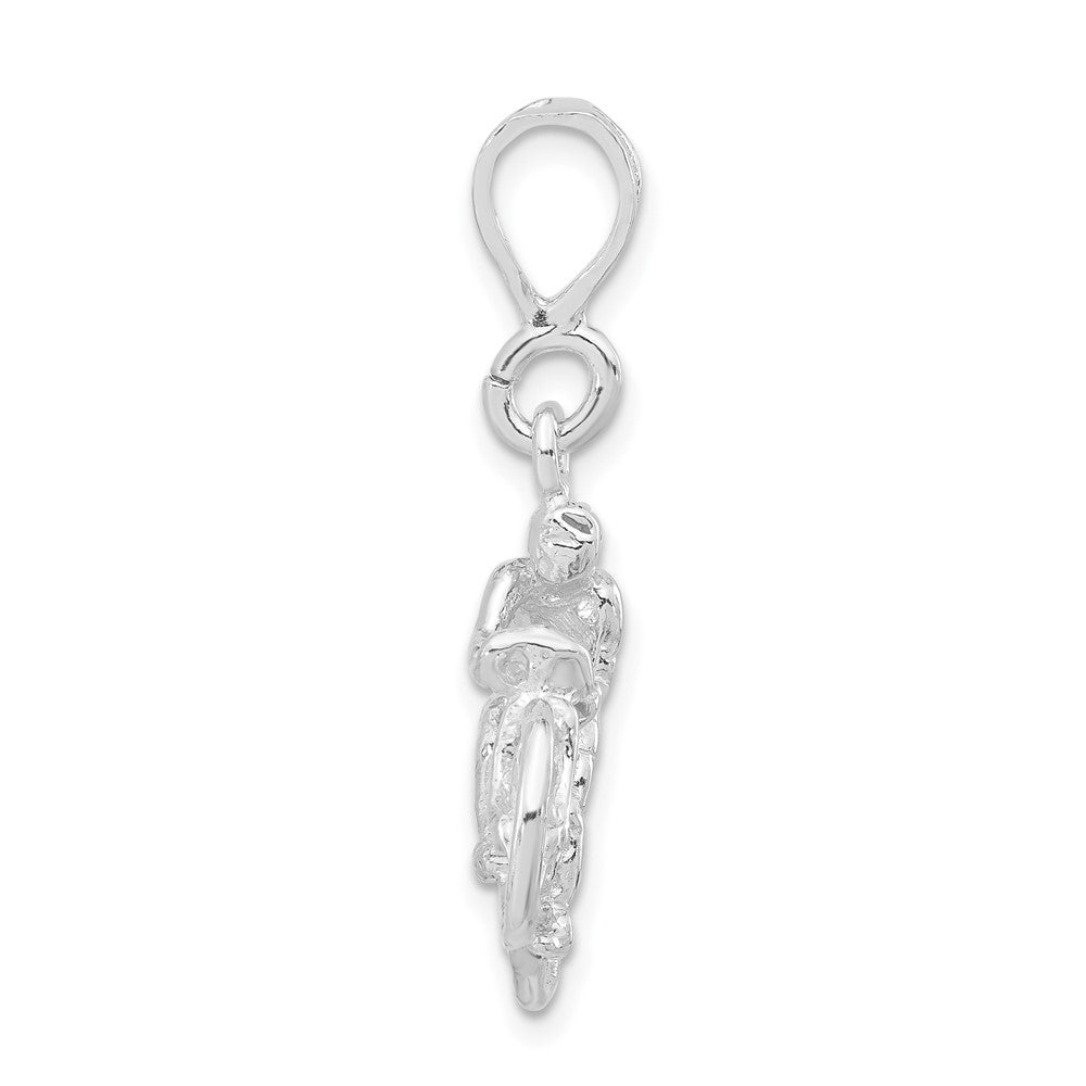 Sterling Silver 3-D Polished Cyclist on Bicycle Pendant