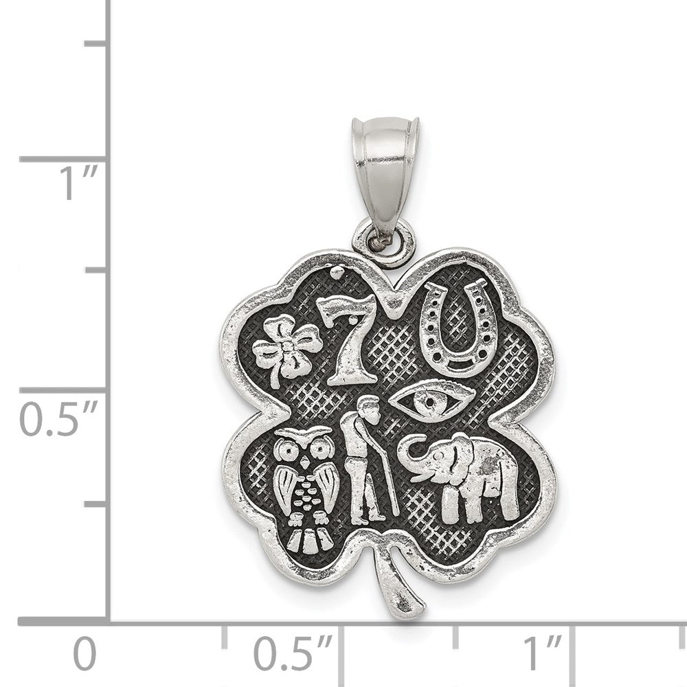 Sterling Silver Antiqued Good Luck Icon Clover Pendant