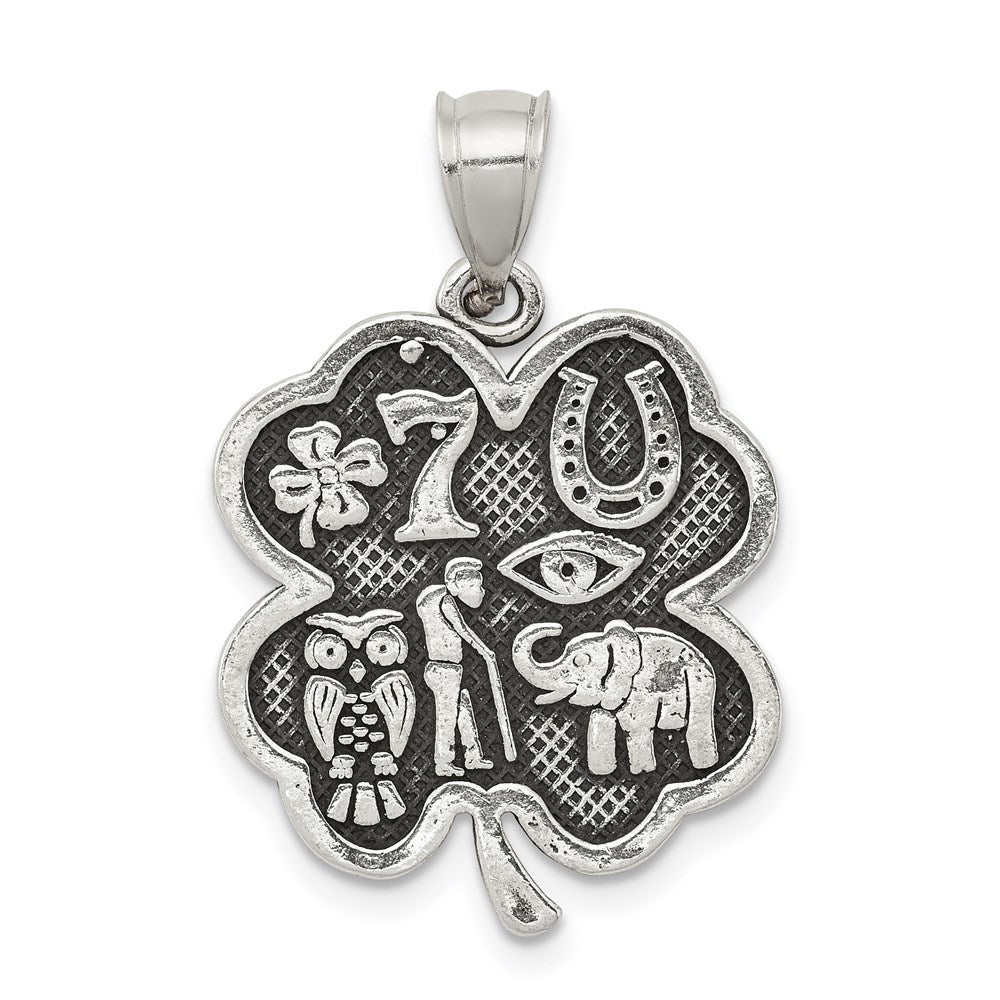 Sterling Silver Antiqued Good Luck Icon Clover Pendant