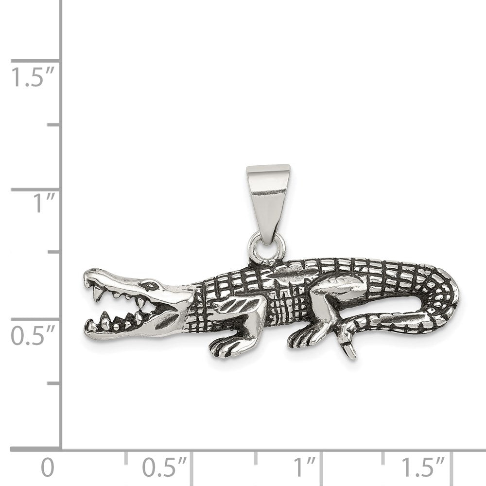 Sterling Silver Antiqued & Textured Crocodile Pendant