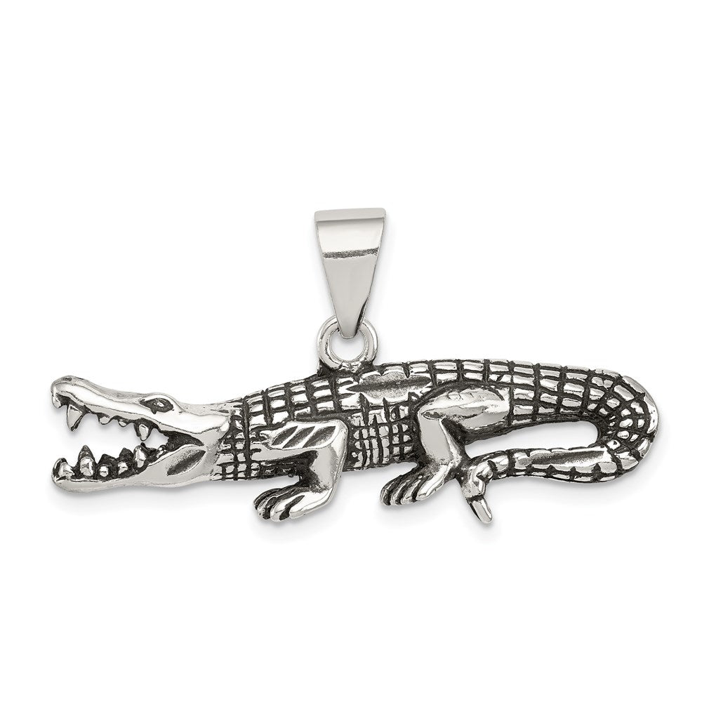 Sterling Silver Antiqued & Textured Crocodile Pendant