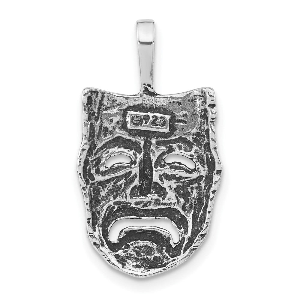 Sterling Silver Polished & Antiqued Sad Face Mask Chain Slide Pendant