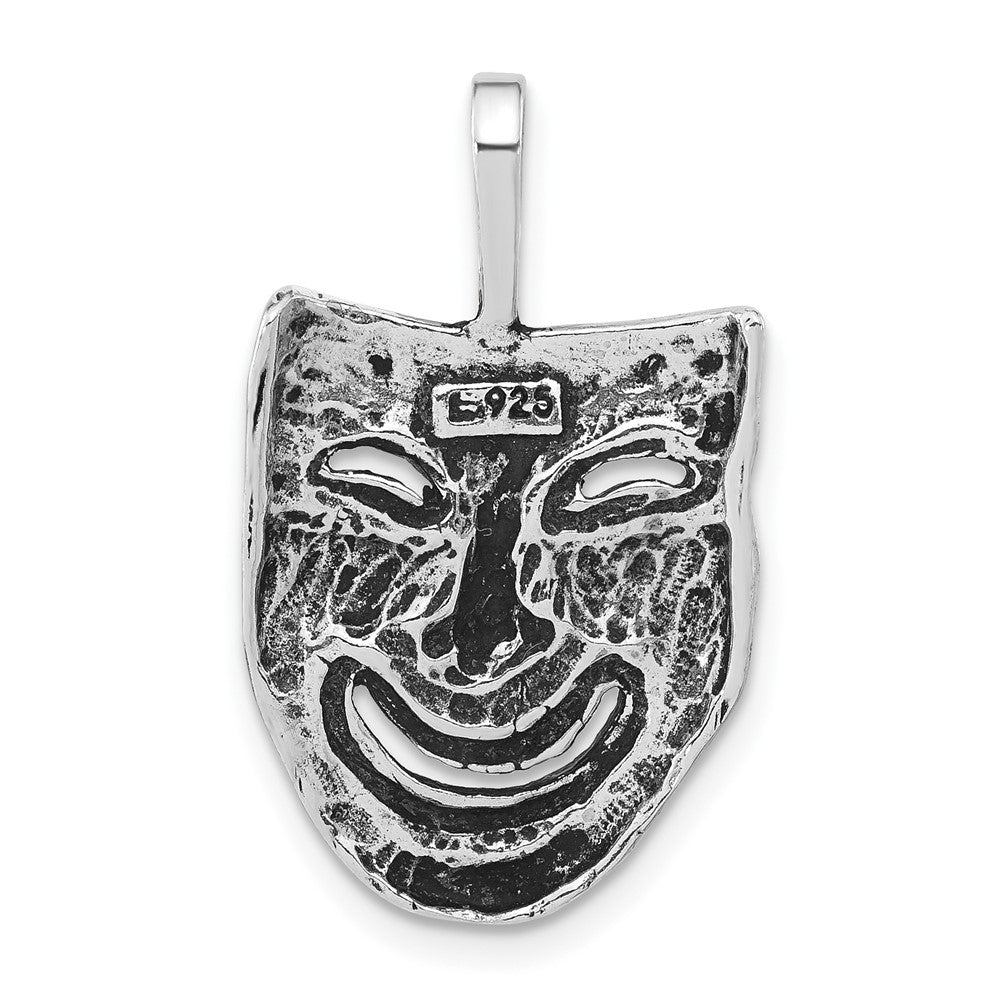 Sterling Silver Polished & Antiqued Smiling Mask Chain Slide Pendant