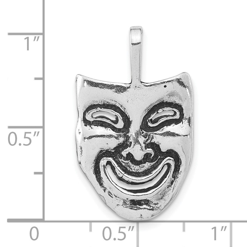 Sterling Silver Polished & Antiqued Smiling Mask Chain Slide Pendant