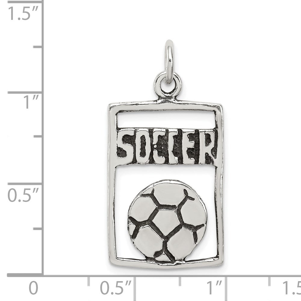 Sterling Silver Antiqued Soccer Rectangle Pendant