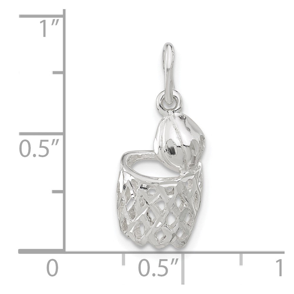 Sterling Silver Polished Diamond-cut Basketball and Hoop Pendant