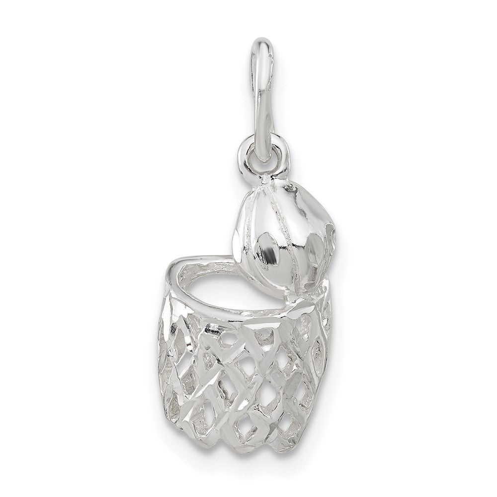 Sterling Silver Polished Diamond-cut Basketball and Hoop Pendant