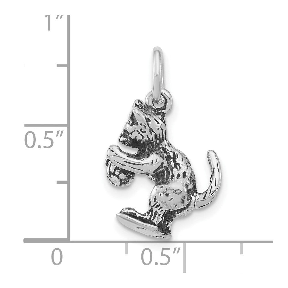 Sterling Silver 3-D Polished & Antiqued Cat Playing with Ball Pendant