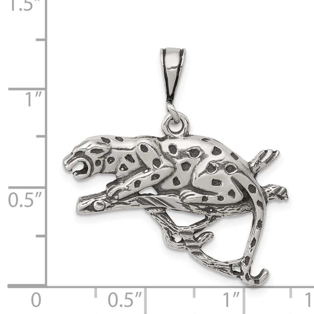 Sterling Silver Antiqued & Textured Leopard on Branch Pendant