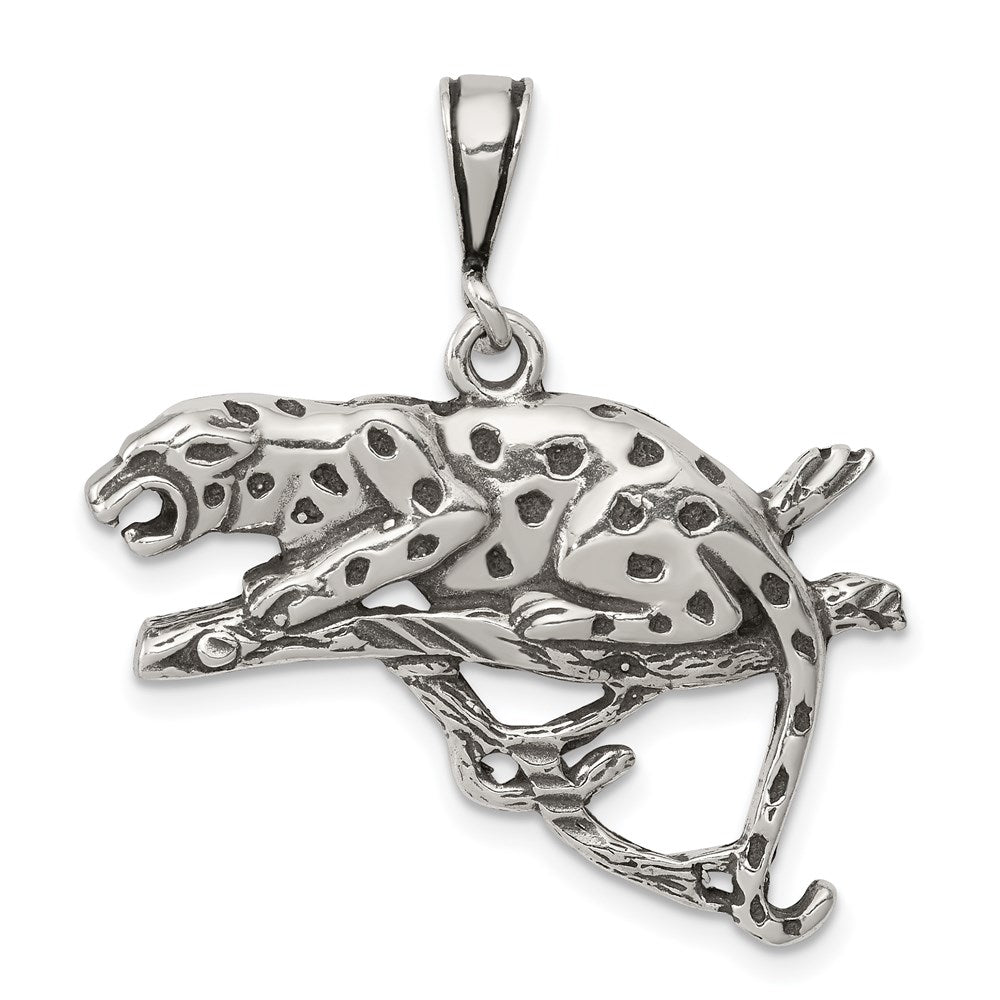 Sterling Silver Antiqued & Textured Leopard on Branch Pendant