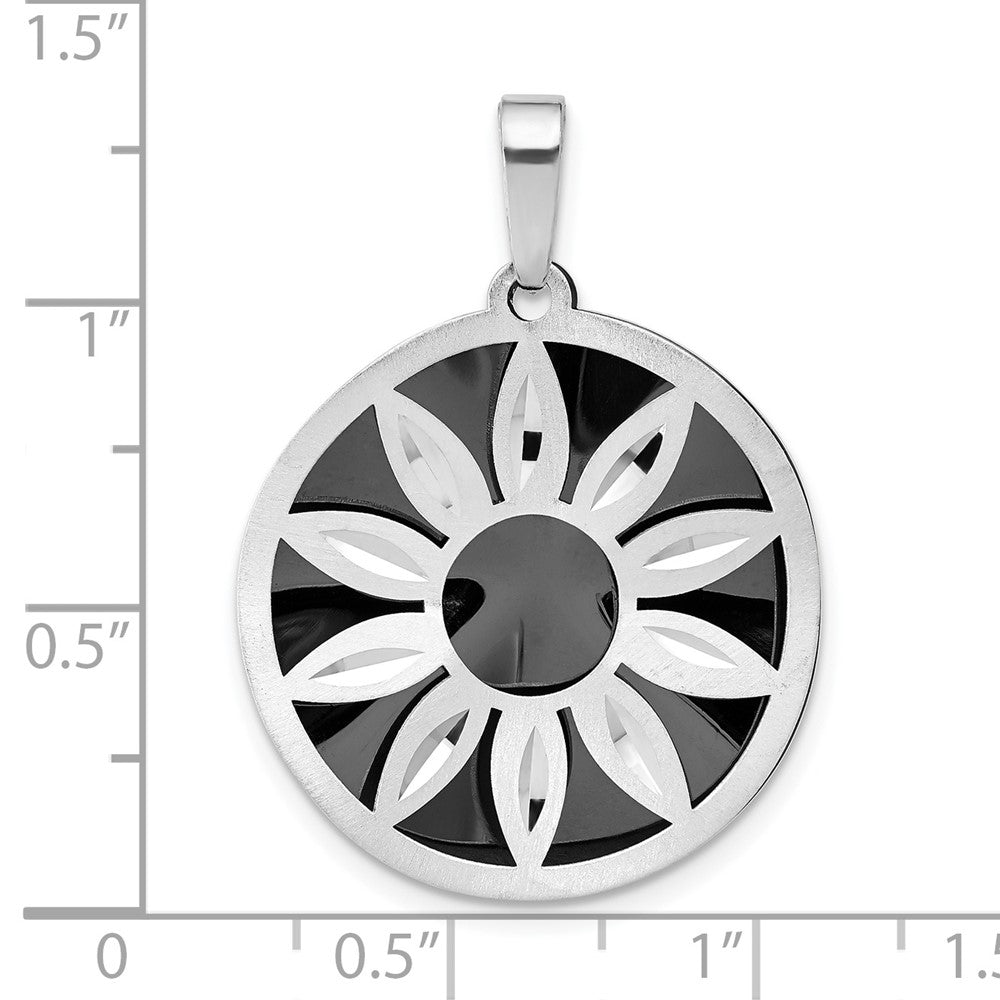 Sterling Silver D/C Satin Ruthenium Plated Flower Pendant