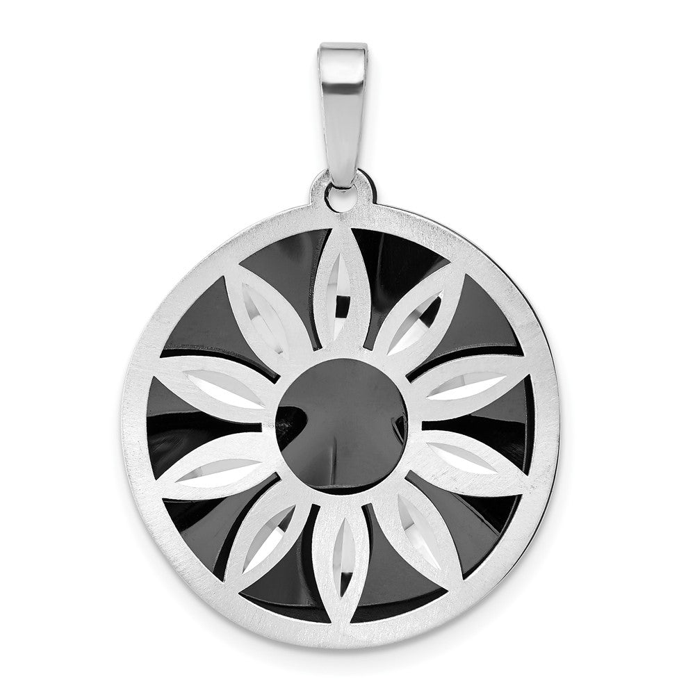 Sterling Silver D/C Satin Ruthenium Plated Flower Pendant