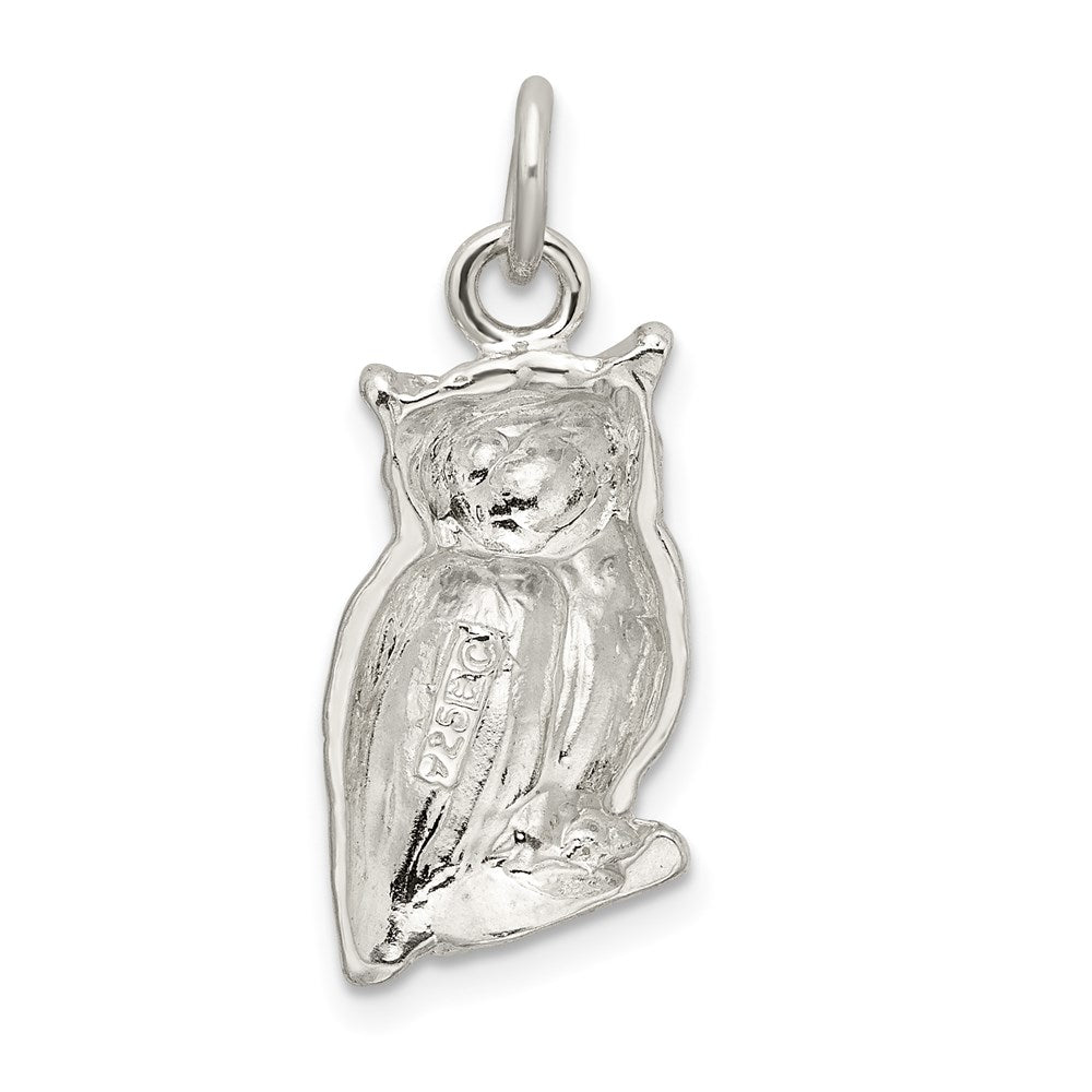 Sterling Silver Polished & Textured Perched Owl Pendant